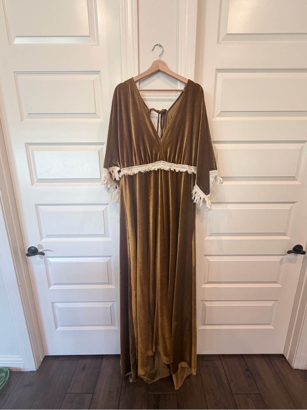 Boho Velvet Fringe Maxi Dress Bump Friendly One Size